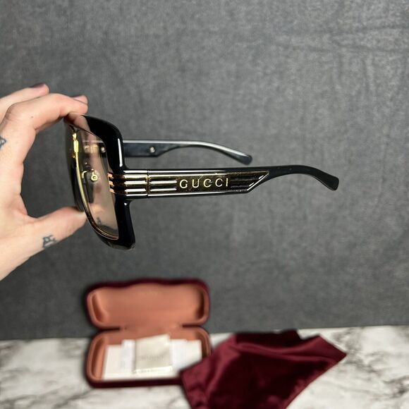 Gucci Men's Sunglasses Nylon Lens Havana Plastic Pilot Shaped Frame GG0900S 005 - Picture 3 of 15